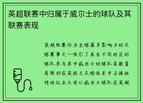 英超联赛中归属于威尔士的球队及其联赛表现